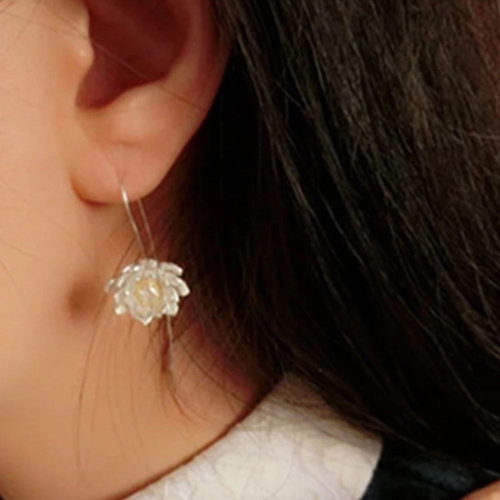 Handmade Sterling Silver Flowers Long Earrings - Picture 6 of 6